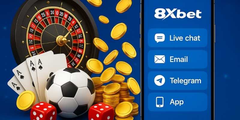 Liên hệ 8XBET qua live chat, email, Telegram hoặc app – nhanh, rõ, tiện